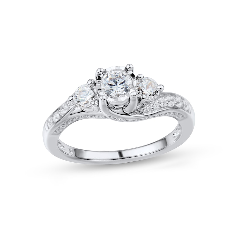 0.95 CT. T.W. Diamond Past Present Future® Bypass Ring in 14K White Gold