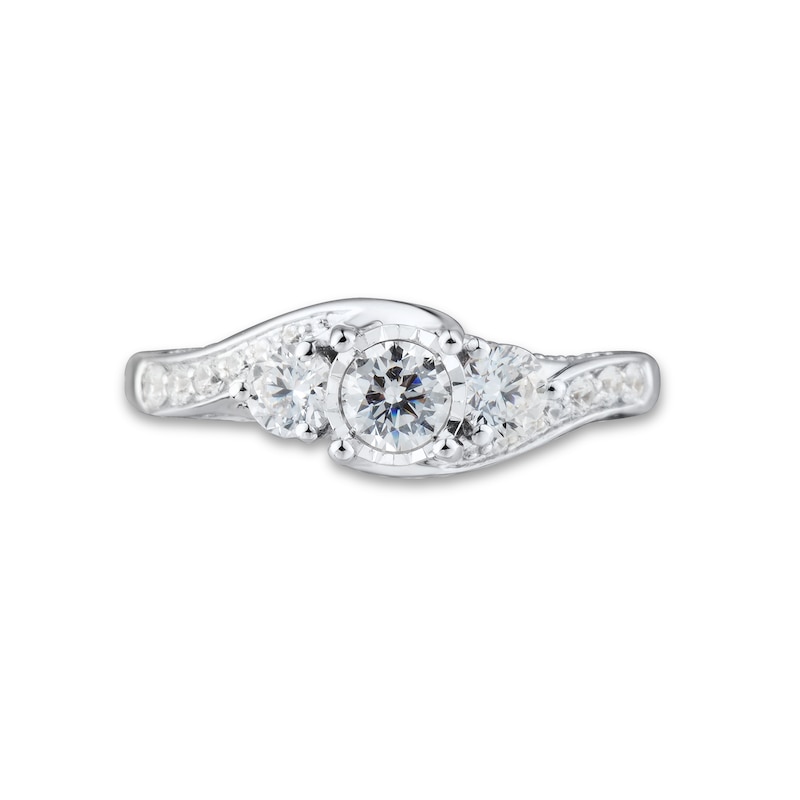 0.95 CT. T.W. Diamond Past Present Future® Bypass Ring in 14K White Gold