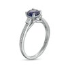 Thumbnail Image 3 of 6.0mm Blue Sapphire and 0.10 CT. T.W. Baguette and Round Diamond Ring in 14K White Gold