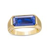 Thumbnail Image 1 of Men's Elongated Octagonal Blue Lab-Created Sapphire Bevelled Edge Signet Ring in 10K Gold