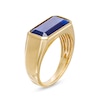 Thumbnail Image 3 of Men's Elongated Octagonal Blue Lab-Created Sapphire Bevelled Edge Signet Ring in 10K Gold