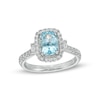 Thumbnail Image 0 of Cushion-Cut Aquamarine and 0.40 CT. T.W. Diamond Frame Collar Engagement Ring in 14K White Gold