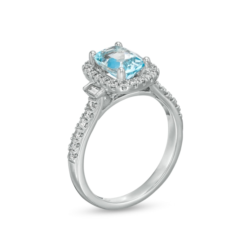 Cushion-Cut Aquamarine and 0.40 CT. T.W. Diamond Frame Collar Engagement Ring in 14K White Gold