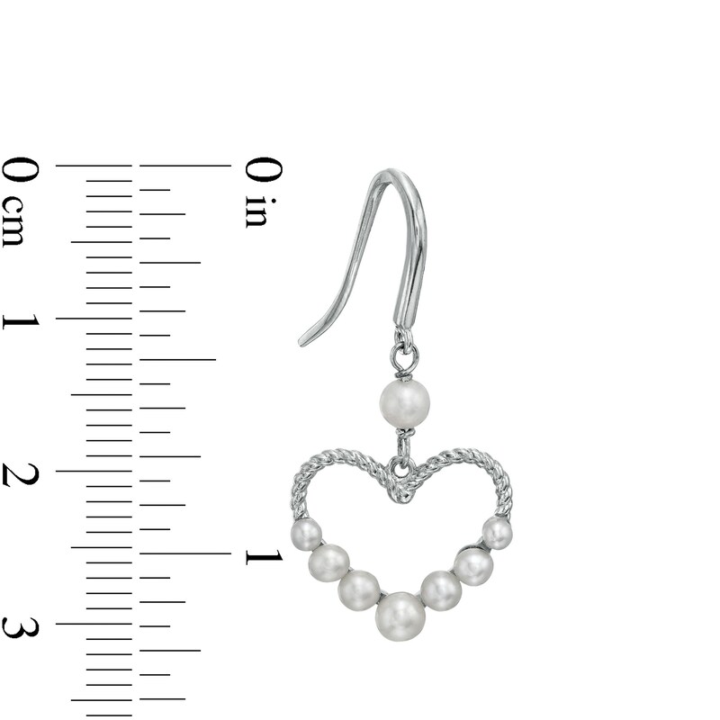 2.0-4.0mm Freshwater Cultured Pearl Graduated Rope-Textured Heart Outline Drop Earrings in Sterling Silver