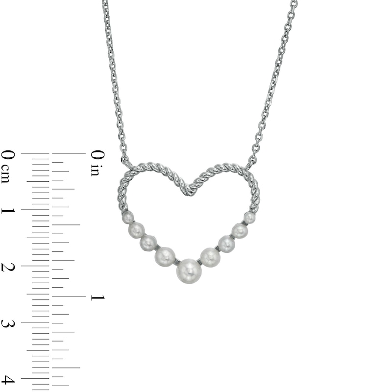 Main Image 3 of 2.0-5.0mm Freshwater Cultured Pearl Graduated Rope-Textured Heart Outline Necklace in Sterling Silver