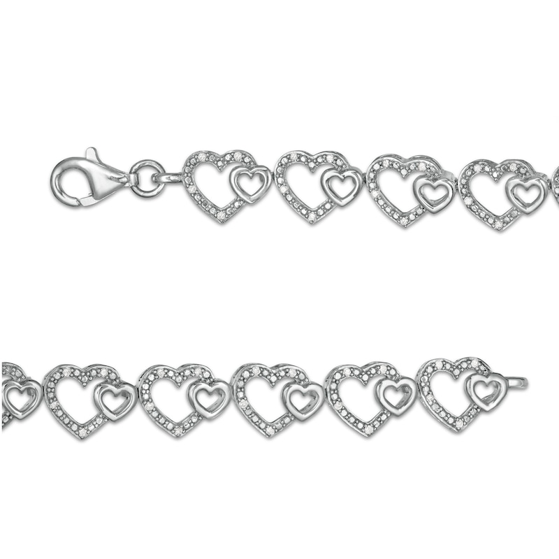 Main Image 3 of 0.25 CT. T.W. Diamond Hearts Line Bracelet in Sterling Silver - 7.5"
