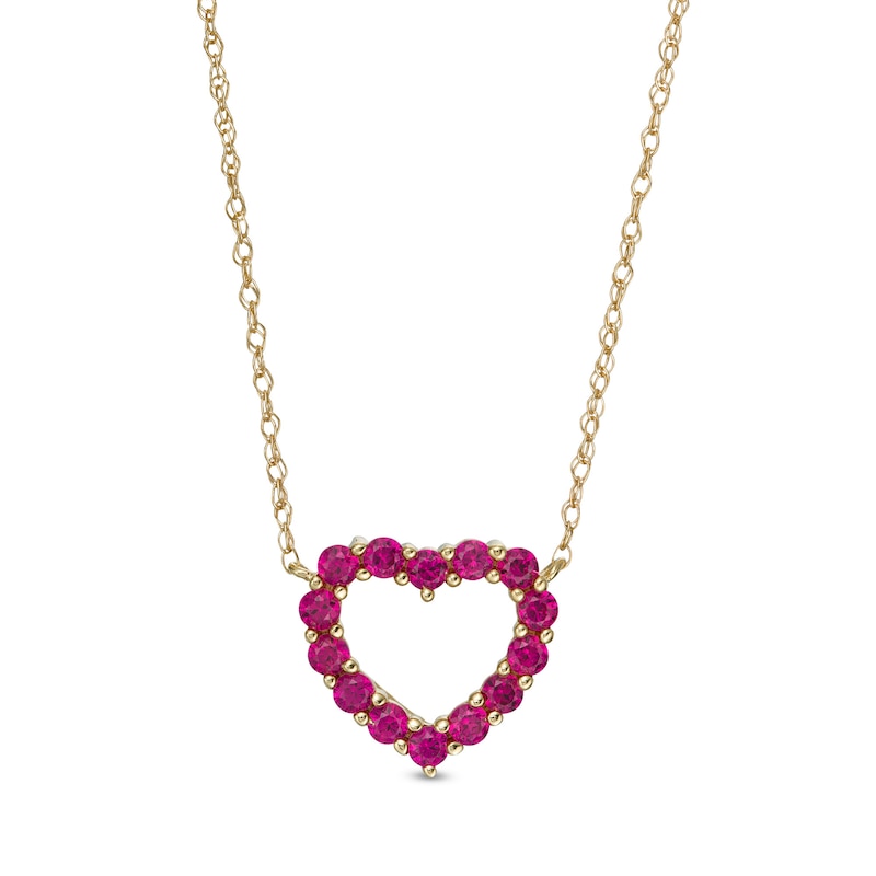 Lab-Created Ruby Heart Outline Necklace in 10K Gold|Peoples Jewellers