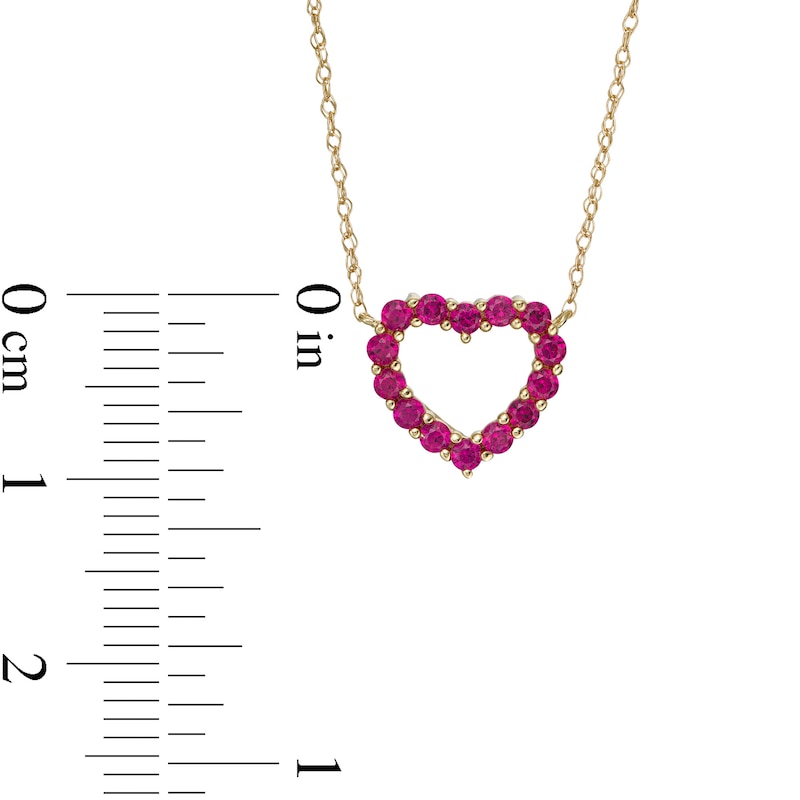 Lab-Created Ruby Heart Outline Necklace in 10K Gold