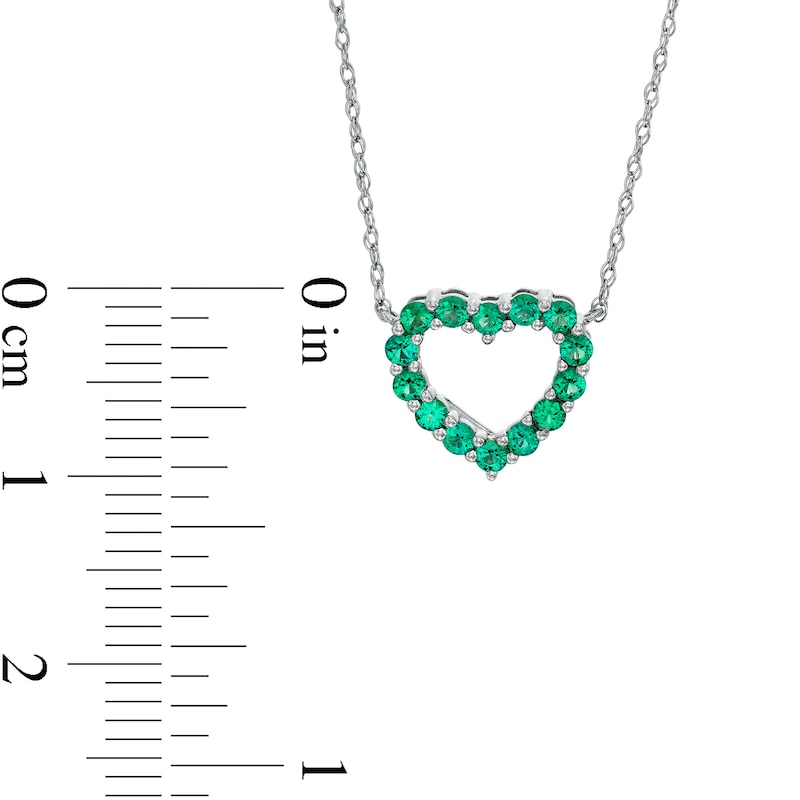 Main Image 4 of Lab-Created Emerald Mini Heart Outline Necklace in 10K White Gold
