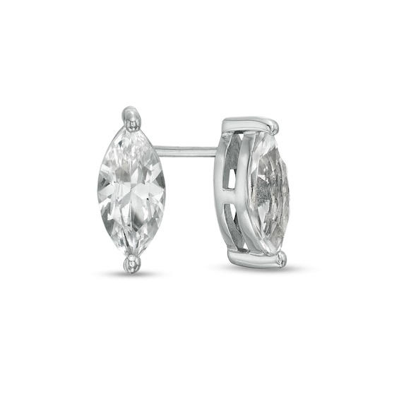 Marquise White Lab-Created Sapphire Solitaire Stud Earrings in Sterling Silver