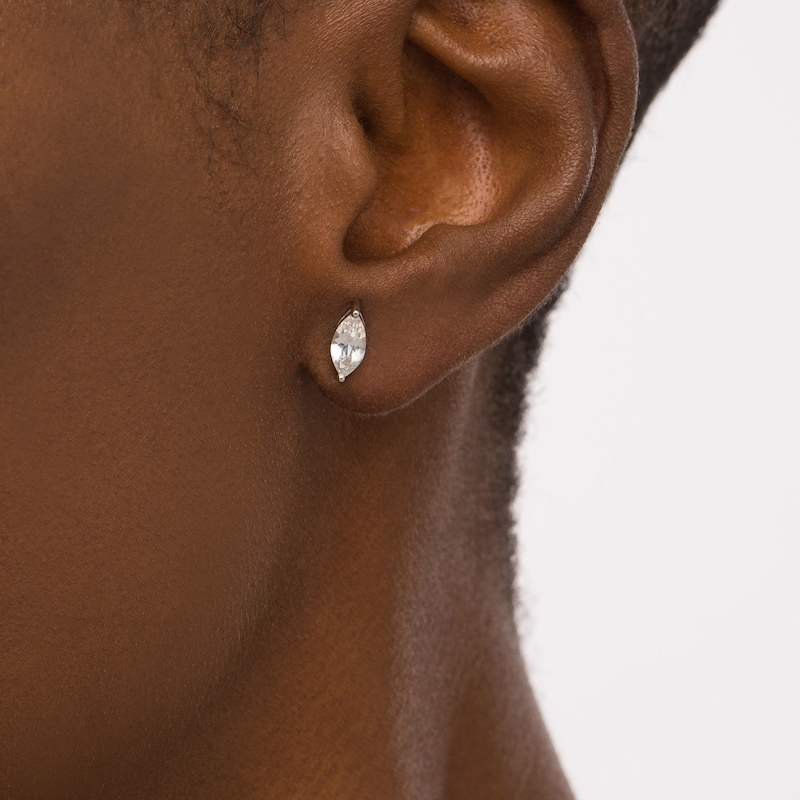 Main Image 2 of Marquise White Lab-Created Sapphire Solitaire Stud Earrings in Sterling Silver