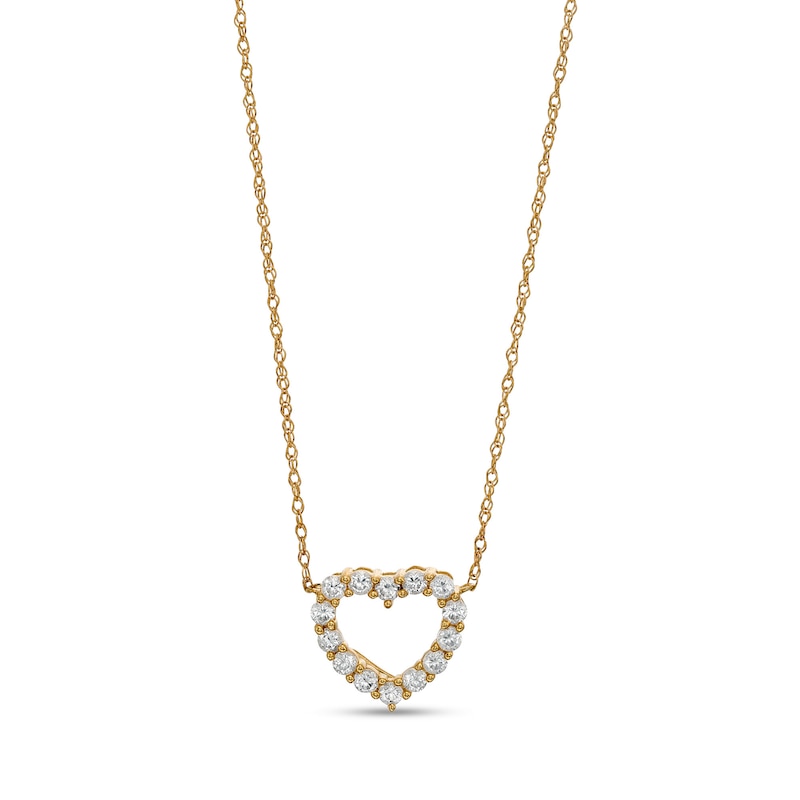 White Lab-Created Sapphire Mini Heart Outline Necklace in 10K Gold