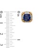 7.0mm Cushion-Cut Blue and White Lab-Created Sapphire Rope-Textured Frame Stud Earrings in Sterling Silver and 10K Gold
