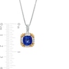 Thumbnail Image 2 of 9.0mm Cushion-Cut Blue and White Lab-Created Sapphire Rope-Textured Frame Drop Pendant in Sterling Silver and 10K Gold