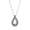 Thumbnail Image 1 of Blue Sapphire and 0.20 CT. T.W. Diamond Border Graduated Triple Row Loop Teardrop Pendant in 14K White Gold