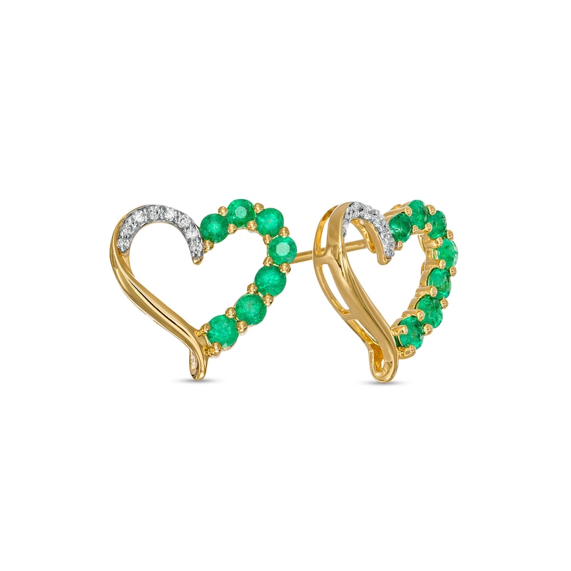 Emerald and 0.04 CT. T.W. Diamond Ribbon Loop Heart Outline Stud Earrings in 10K Gold|Peoples Jewellers