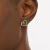 Thumbnail Image 1 of Emerald and 0.04 CT. T.W. Diamond Ribbon Loop Heart Outline Stud Earrings in 10K Gold