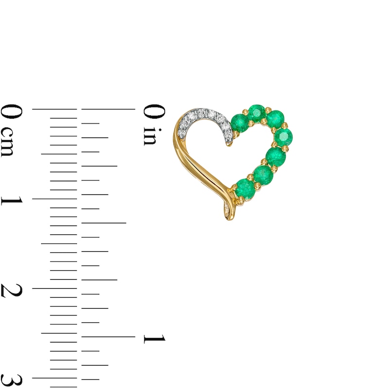 Emerald and 0.04 CT. T.W. Diamond Ribbon Loop Heart Outline Stud Earrings in 10K Gold