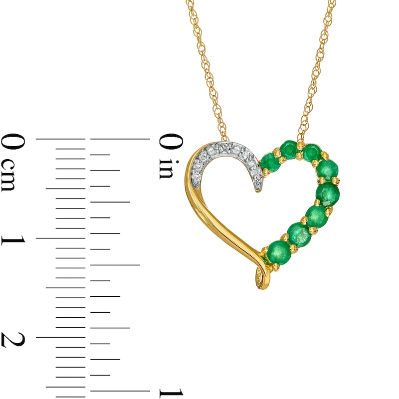 Emerald and Diamond Accent Ribbon Loop Heart Outline Pendant in 10K Gold