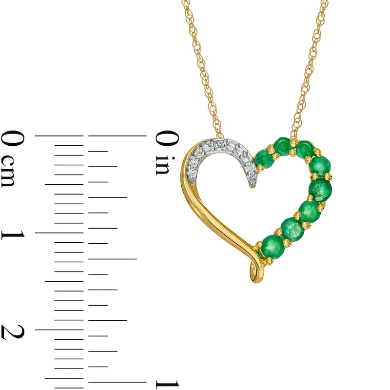 Main Image 3 of Emerald and Diamond Accent Ribbon Loop Heart Outline Pendant in 10K Gold