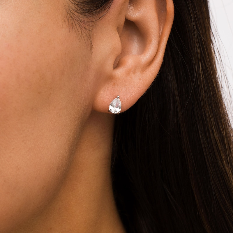 Main Image 2 of Pear-Shaped White Lab-Created Sapphire Solitaire Stud Earrings in Sterling Silver