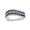 Thumbnail Image 0 of Blue Sapphire and 0.25 CT. T.W. Diamond Alternating Multi-Row Wave Ring in 14K White Gold