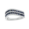 Thumbnail Image 1 of Blue Sapphire and 0.25 CT. T.W. Diamond Alternating Multi-Row Wave Ring in 14K White Gold