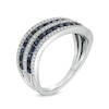 Thumbnail Image 2 of Blue Sapphire and 0.25 CT. T.W. Diamond Alternating Multi-Row Wave Ring in 14K White Gold