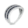 Thumbnail Image 3 of Blue Sapphire and 0.25 CT. T.W. Diamond Alternating Multi-Row Wave Ring in 14K White Gold