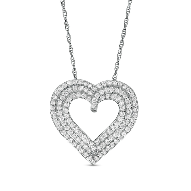 1.00 CT. T.W. Diamond Triple Row Heart Pendant in Sterling Silver