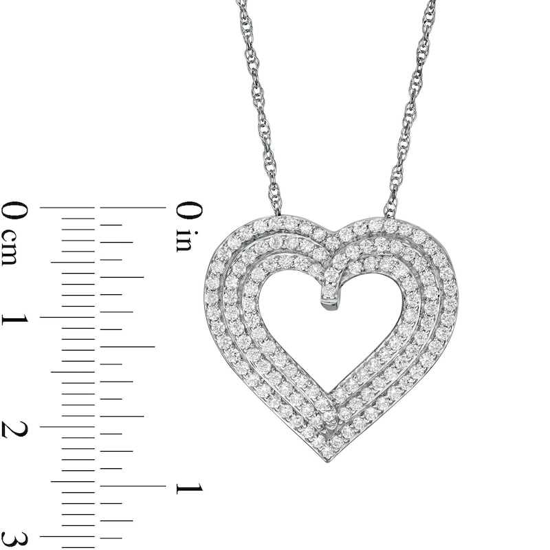 1.00 CT. T.W. Diamond Triple Row Heart Pendant in Sterling Silver
