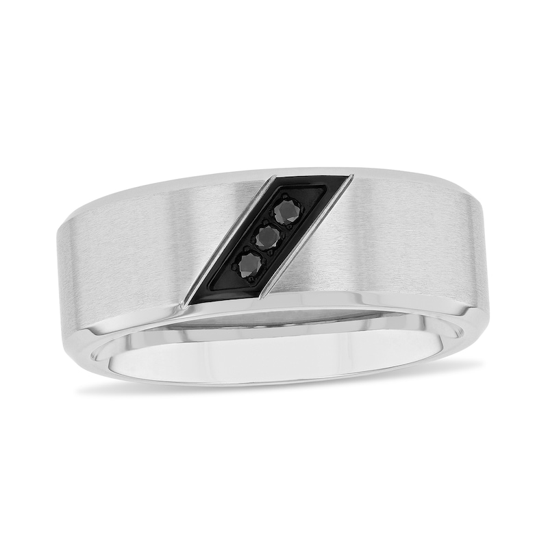 Men's 0.04 CT. T.W. Black Enhanced Diamond Three Stone Slant Wedding Band in Stainless Steel and Black IP (1 Line)|Peoples Jewellers