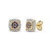 Men's Blue Sapphire and 0.115 CT. T.W. Diamond Cluster Cushion Frame Four-Corner Accent Stud Earrings in 10K Gold