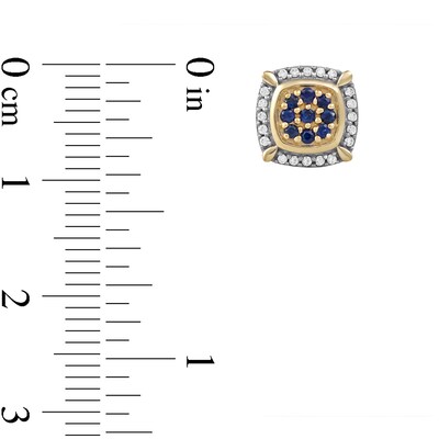 Men's Blue Sapphire and 0.115 CT. T.W. Diamond Cluster Cushion Frame Four-Corner Accent Stud Earrings in 10K Gold