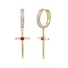 Thumbnail Image 0 of Men's 3.0mm Ruby and 0.086 CT. T.W. Diamond Cross Dangle Drop Earrings in 10K Gold