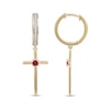 Thumbnail Image 1 of Men's 3.0mm Ruby and 0.086 CT. T.W. Diamond Cross Dangle Drop Earrings in 10K Gold