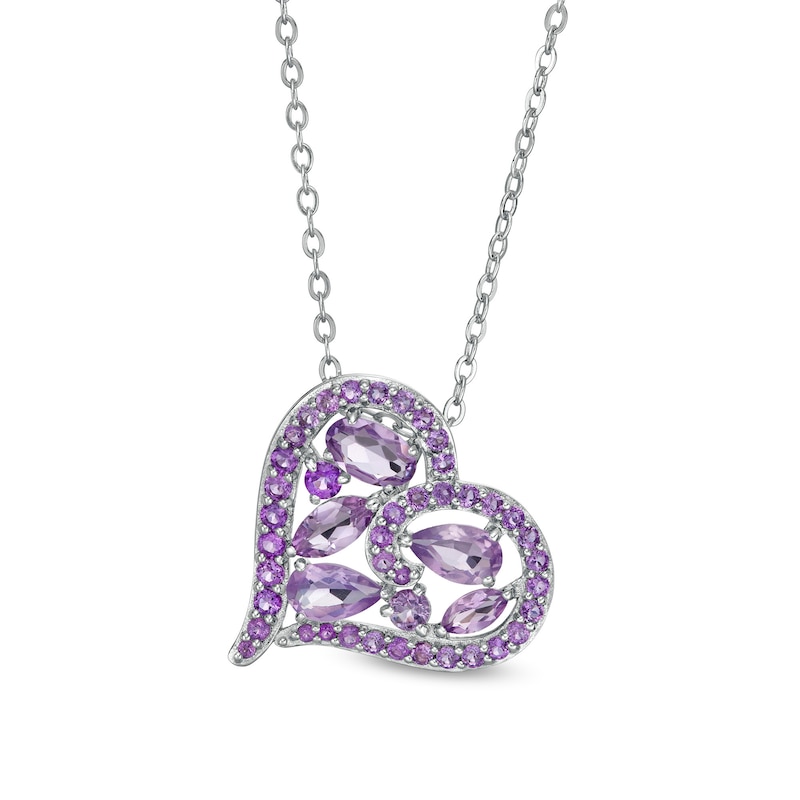 Multi-Shaped Amethyst Scatter Heart Pendant in Sterling Silver|Peoples Jewellers