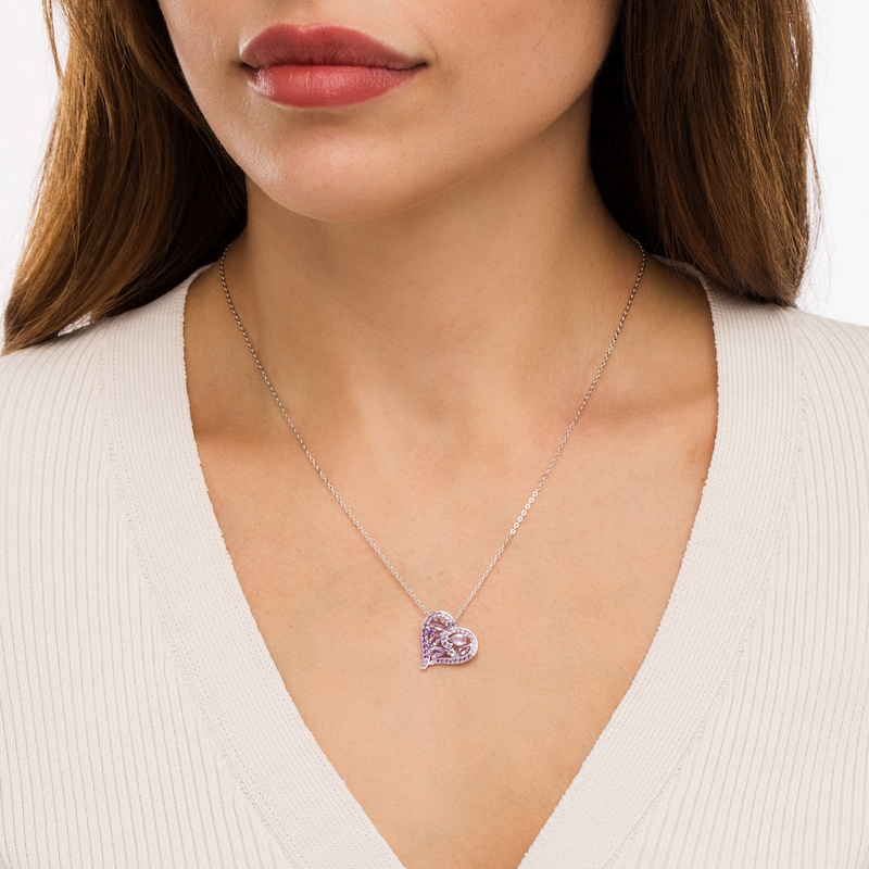 Main Image 2 of Multi-Shaped Amethyst Scatter Heart Pendant in Sterling Silver