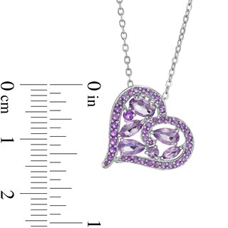 Multi-Shaped Amethyst Scatter Heart Pendant in Sterling Silver