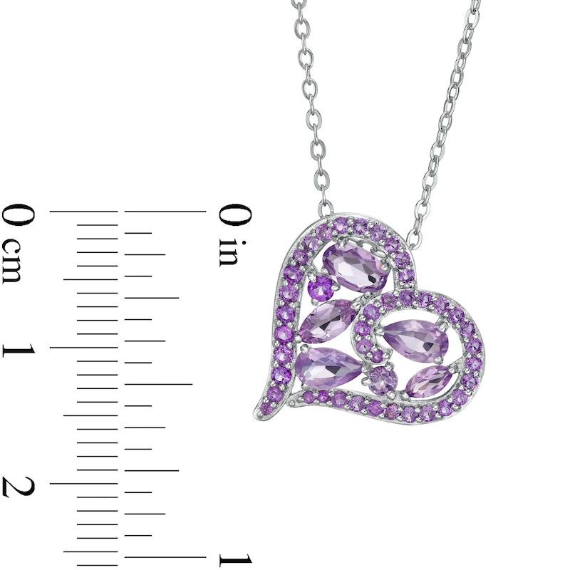 Multi-Shaped Amethyst Scatter Heart Pendant in Sterling Silver