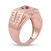 Thumbnail Image 1 of Men's 5.0mm Ruby and 0.45 CT. T.W. Diamond Square Frame Double Row with Groove Shank Ring in 10K Rose Gold