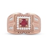 Thumbnail Image 2 of Men's 5.0mm Ruby and 0.45 CT. T.W. Diamond Square Frame Double Row with Groove Shank Ring in 10K Rose Gold