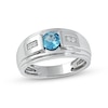 Thumbnail Image 1 of Men's 6.0mm Swiss Blue Topaz and 0.04 CT. T.W. Diamond Stepped Edge Ring in Sterling Silver
