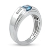 Thumbnail Image 2 of Men's 6.0mm Swiss Blue Topaz and 0.04 CT. T.W. Diamond Stepped Edge Ring in Sterling Silver