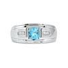 Thumbnail Image 3 of Men's 6.0mm Swiss Blue Topaz and 0.04 CT. T.W. Diamond Stepped Edge Ring in Sterling Silver