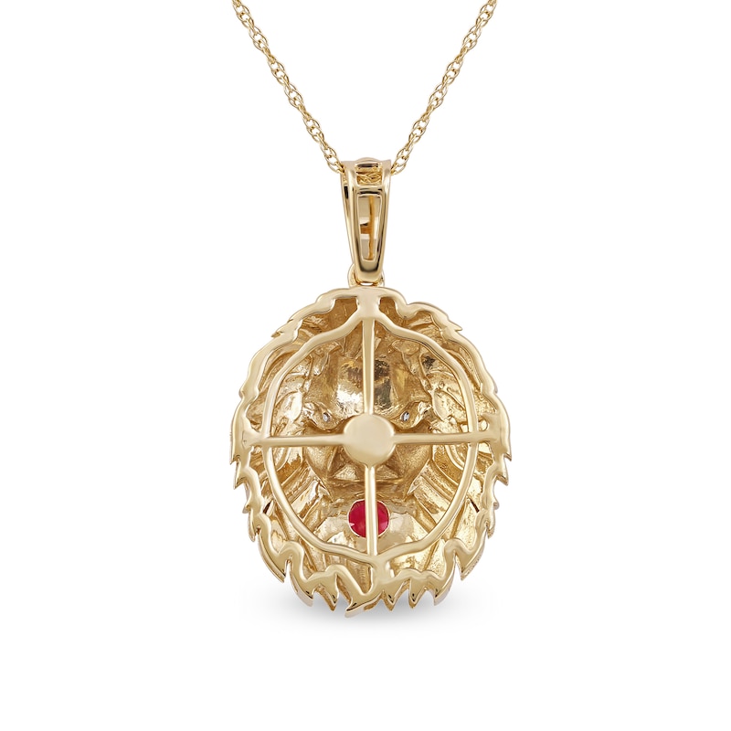 Main Image 3 of Men's 4.0mm Ruby and Diamond Accent Lion Head Pendant in 10K Gold - 22"