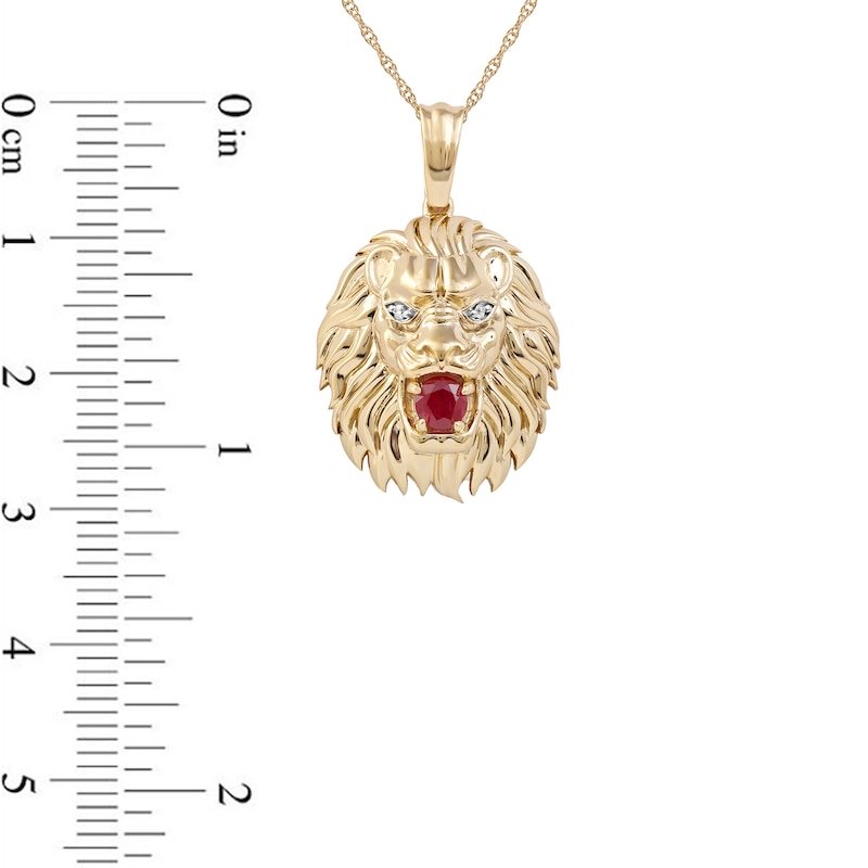 Main Image 4 of Men's 4.0mm Ruby and Diamond Accent Lion Head Pendant in 10K Gold - 22"