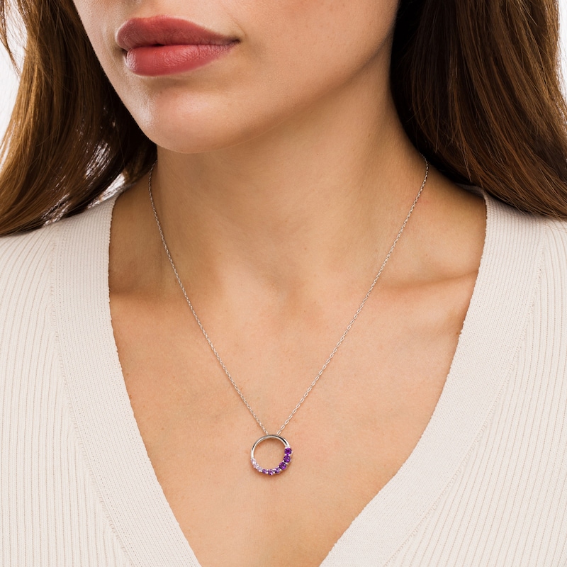 Journey Amethyst Ombre Open Circle Pendant in 10K White Gold
