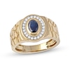 Thumbnail Image 1 of Oval Blue Sapphire and 0.18 CT. T.W. Diamond Frame Nugget Shank Ring in 10K Gold
