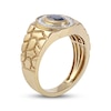 Thumbnail Image 2 of Oval Blue Sapphire and 0.18 CT. T.W. Diamond Frame Nugget Shank Ring in 10K Gold